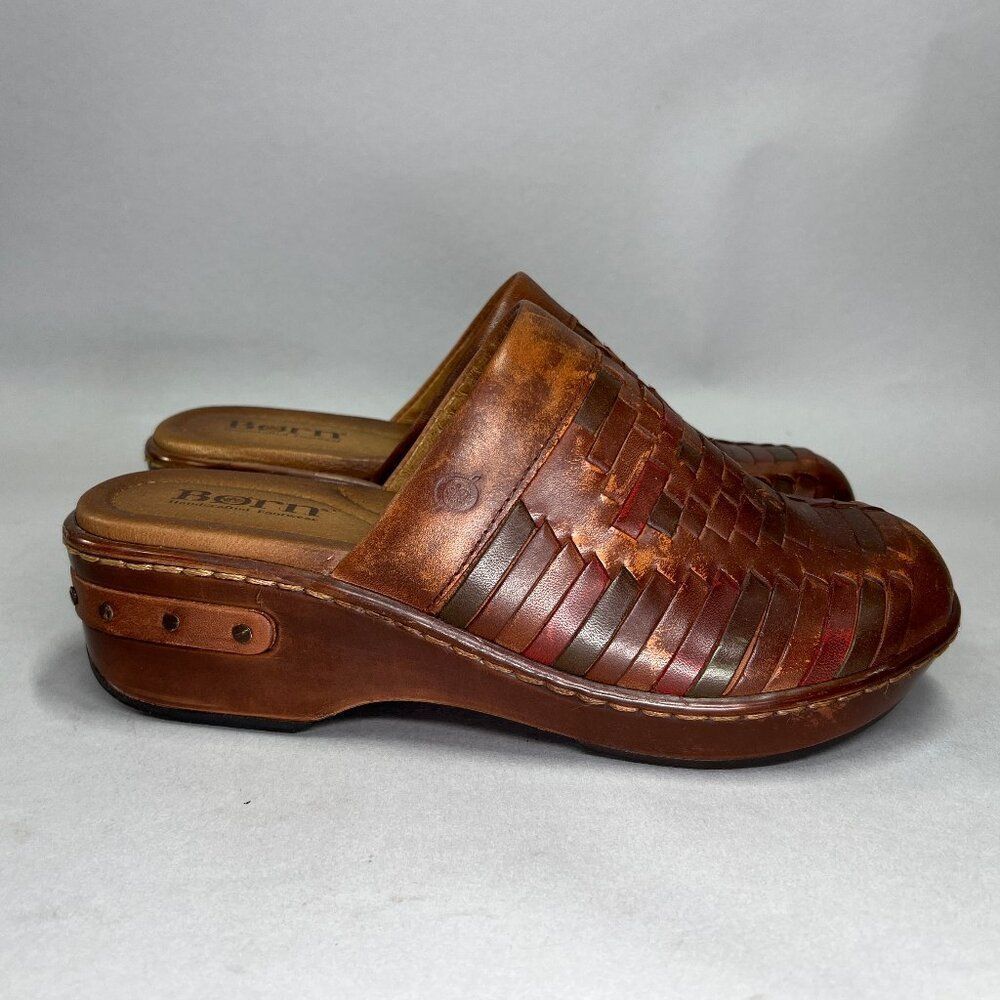 Born Yucatan Clogs Women's Size 6 Brown Handcrafted Woven Leather Loafers